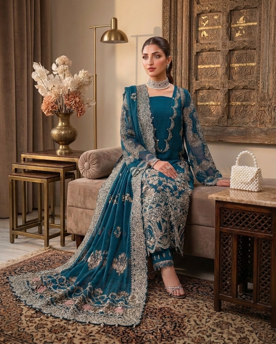 Dhanak Embroidered 3 Piece Suit | Premium Winter Collection | LL-1002