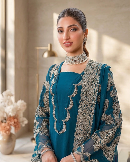 Dhanak Embroidered 3 Piece Suit | Premium Winter Collection | LL-1002