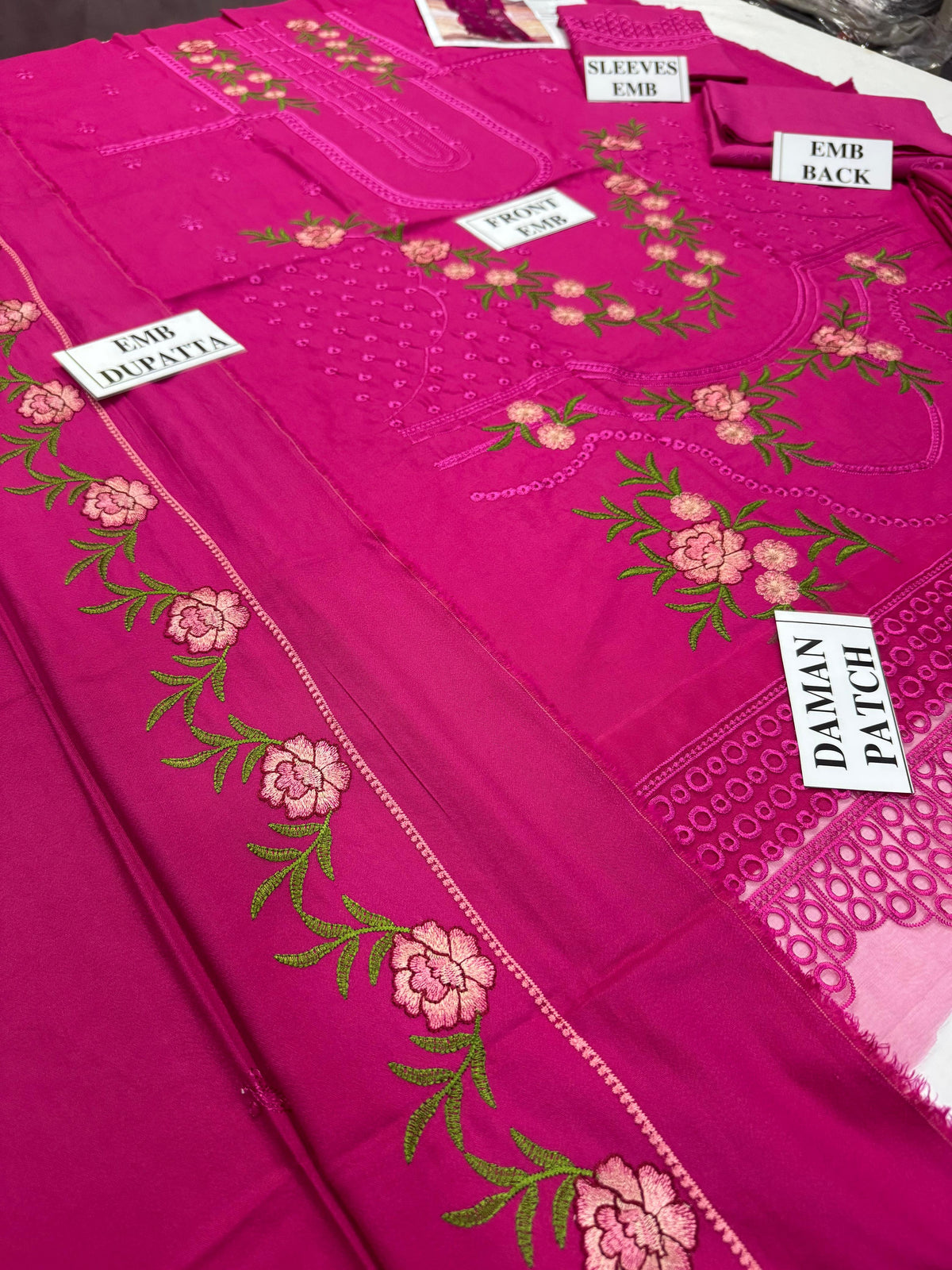 MARIA.B-3PC DHANAK EMBROIDERED SHIRT WITH DHANAK EMBROIDERED SHAWL AND TROUSER