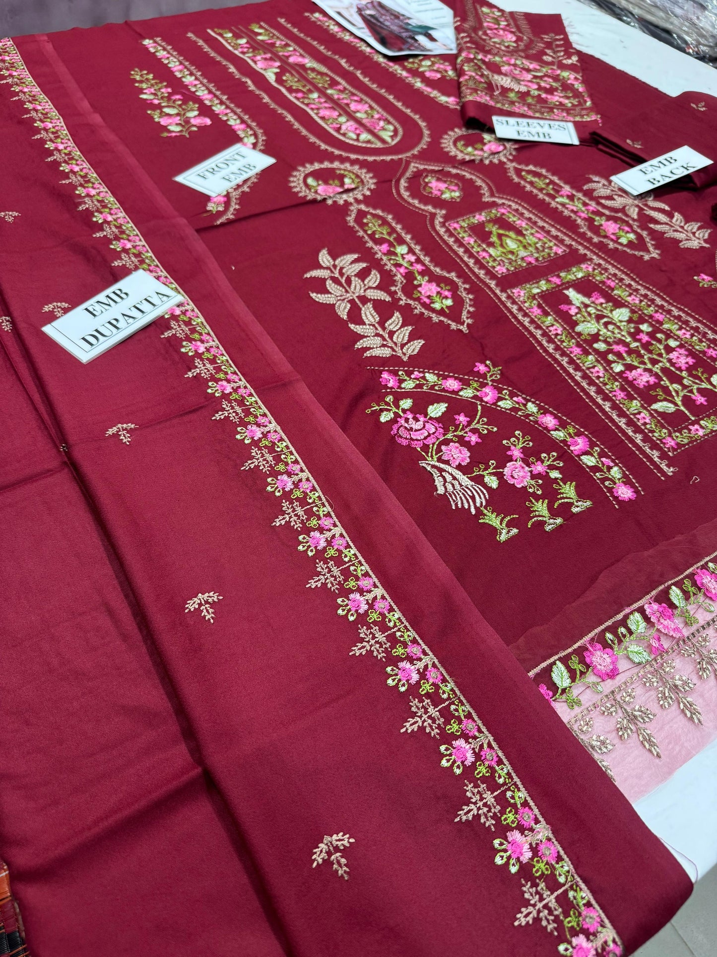 BATIK-3PC DHANAK EMBROIDERED SHIRT WITH DHANAK EMBROIDERED SHAWL AND TROUSER