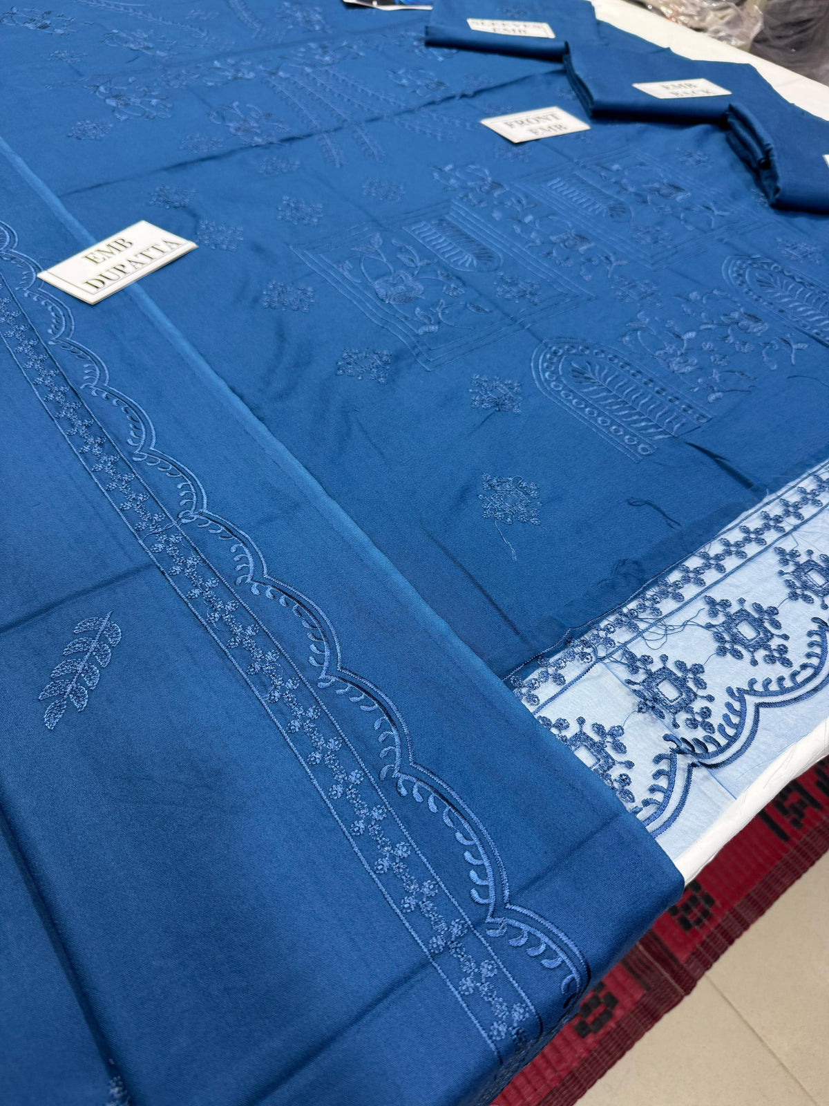 ASIMJOFA-3PC DHANAK EMBROIDERED SHIRT WITH DHANAK EMBROIDERED SHAWL AND TROUSER