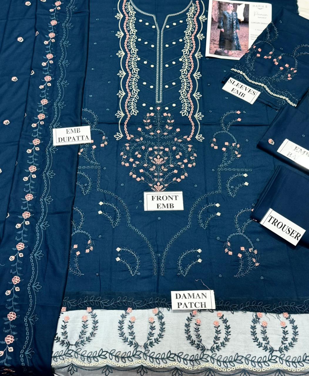 MARI.B-3PC DHANAK EMBROIDERED SHIRT WITH DHANAK EMBROIDERED SHAWL AND TROUSER