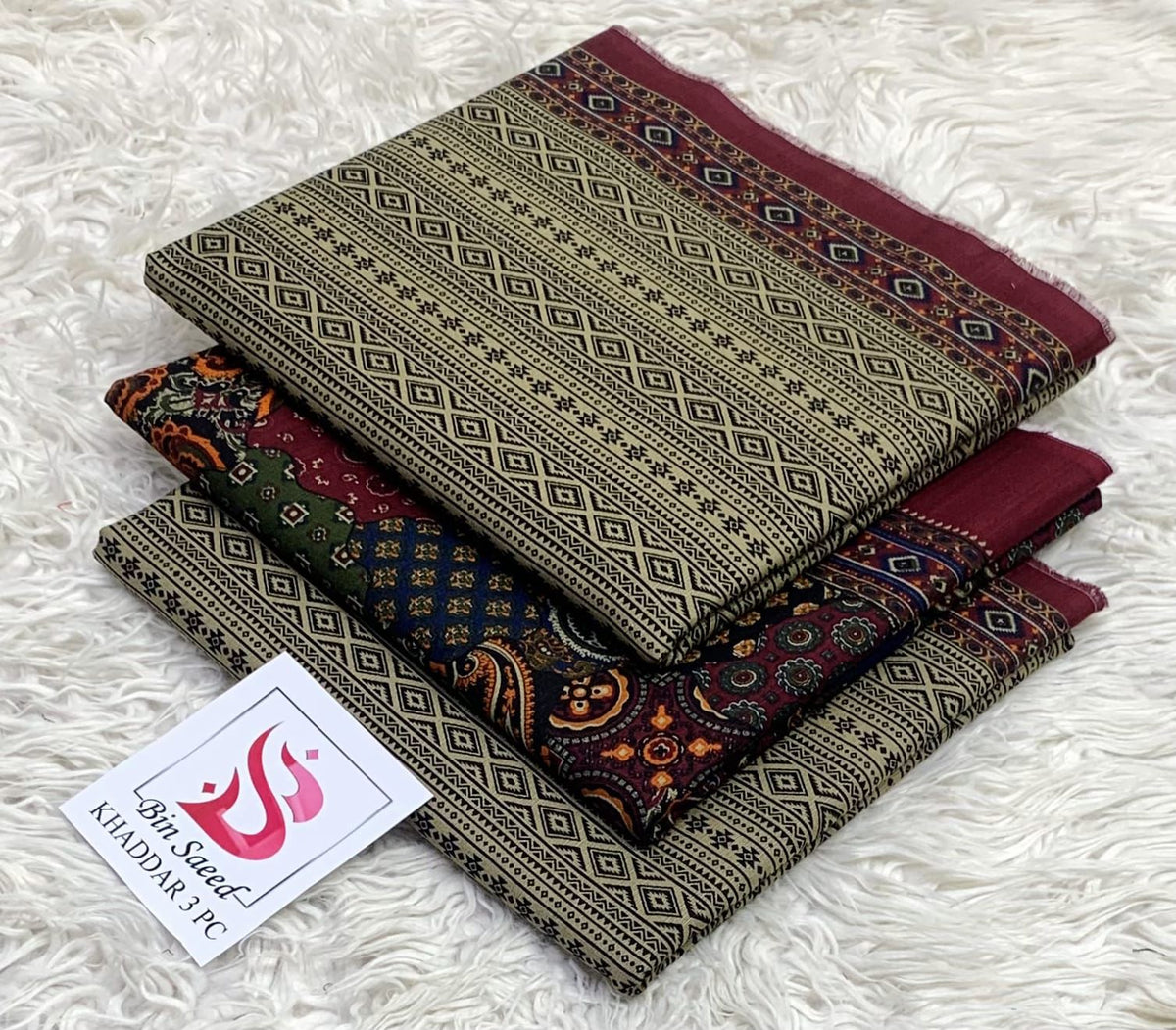 BIN SAEED-3PC KHADDAR PRINTED SHIRT WITH KHADDAR PRINTED DUPATTA AND PRINT TROUSER