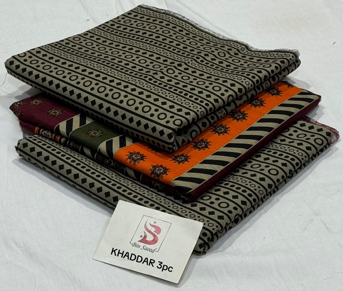 BIN SAEED-3PC KHADDAR PRINTED SHIRT WITH KHADDAR PRINTED DUPATTA AND PRINT TROUSER