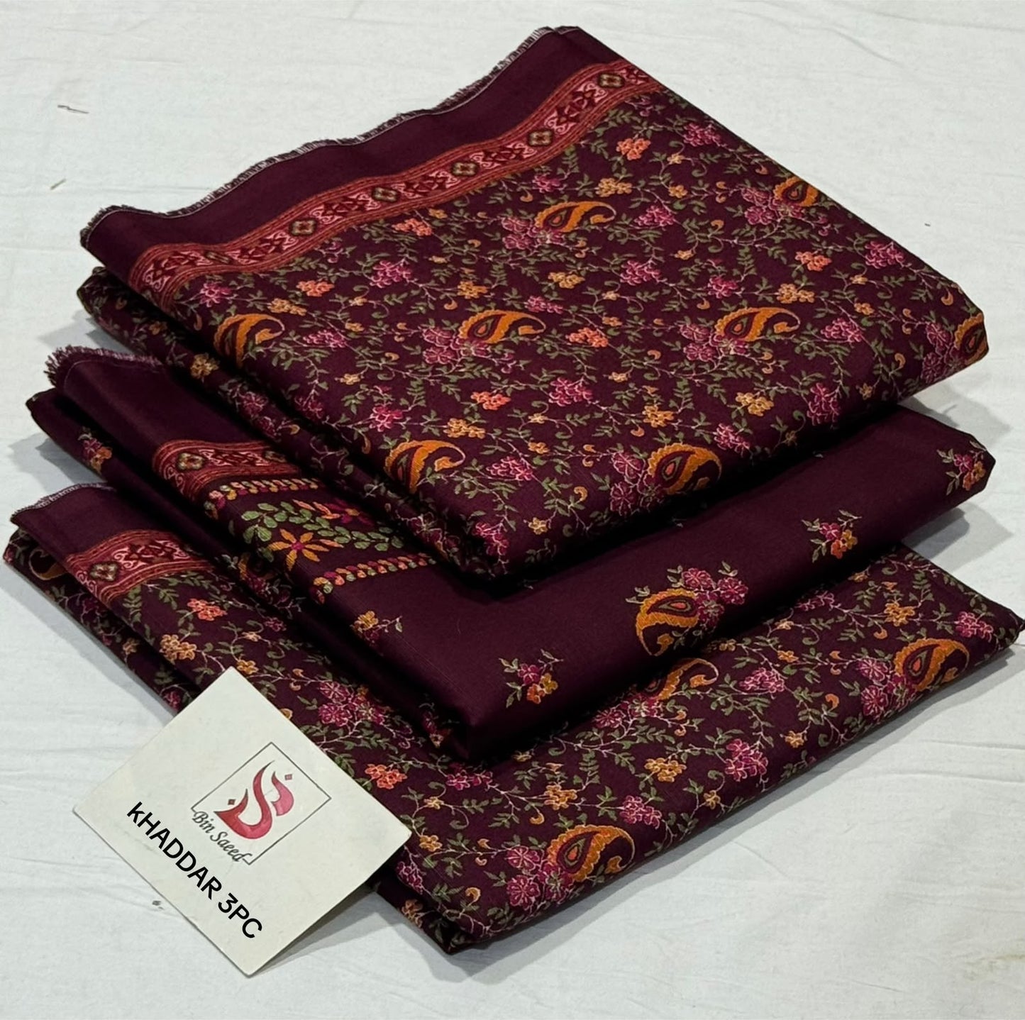 BIN SAEED-3PC KHADDAR PRINTED SHIRT WITH KHADDAR PRINTED DUPATTA AND PRINT TROUSER
