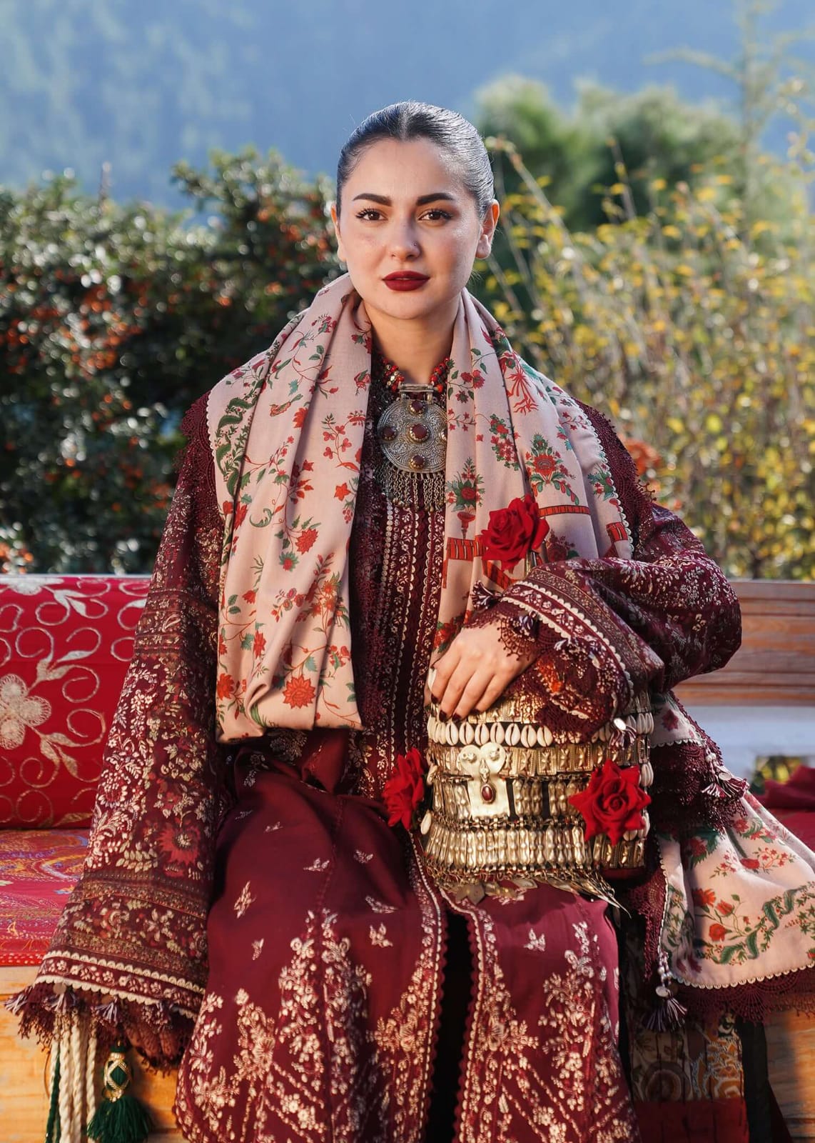 SR-HR890 Unstitched Heavy Embroidered Dhanak Suit With Embroidered Dhanak Shawl