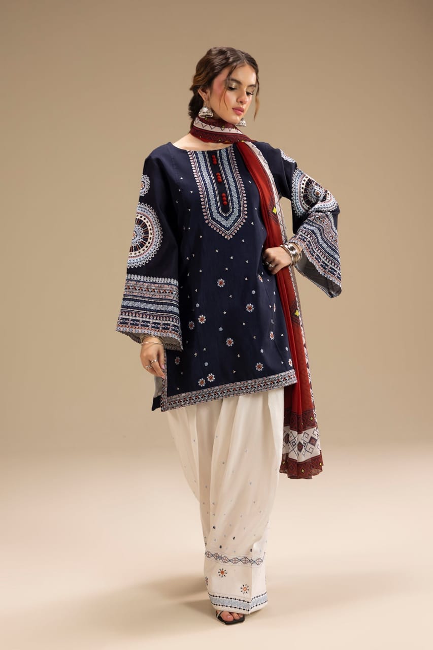 SR-RR610 Unstitched Heavy Embroidered Dhanak Suit With Digital Printed Monar Dupatta