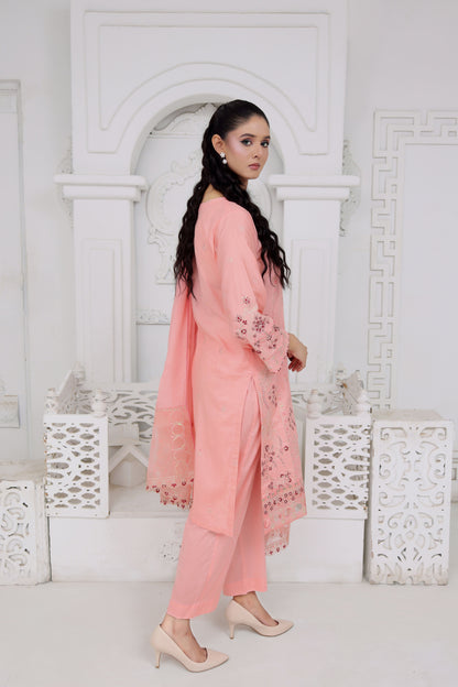 IB906 - 3PC Embroidered Lawn Suit with Bamberg Pallu Dupatta