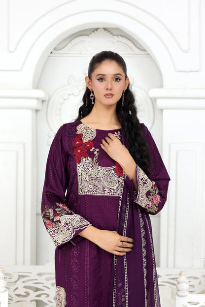 IB907 - 3PC Embroidered Lawn Suit with Bamberg Pallu Dupatta