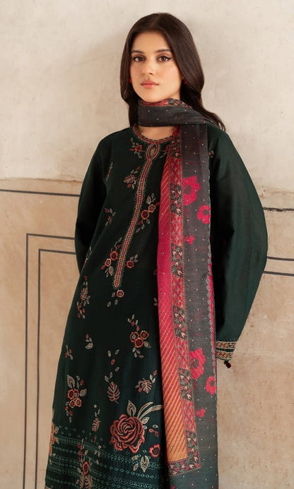 SR-JZ580 Dhanak Embroidered Suit With Digital Printed Woolen Shawl