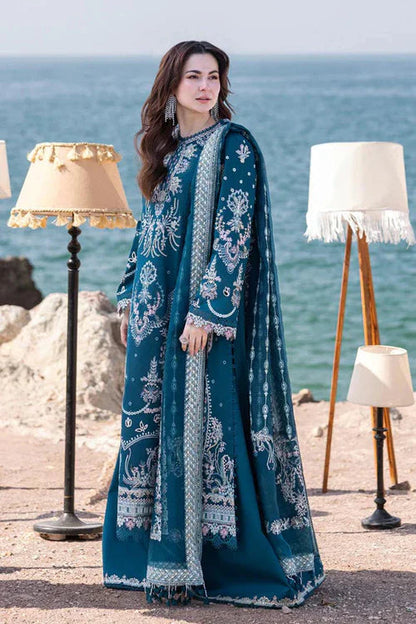 QALAMQAR-3PC LAWN HEAVY EMBROIDERED SHIRT WITH CHIFFON  EMB DUPATTA AND EMB TROUSER-BIC-4518