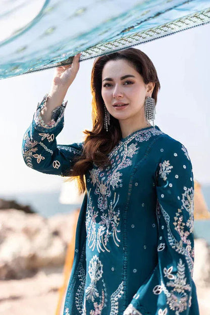 QALAMQAR-3PC LAWN HEAVY EMBROIDERED SHIRT WITH CHIFFON  EMB DUPATTA AND EMB TROUSER-BIC-4518