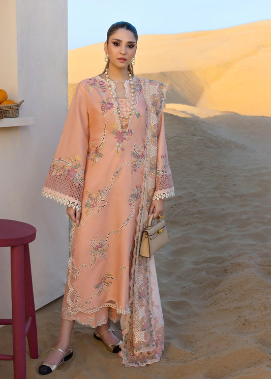 CRIMSON-3PC LAWN CHIKAANKARI EMBROIDERED SHIRT WITH CHIFOON PRINTED EMB DUPATTA AND EMB TROUSER-BIC-4705