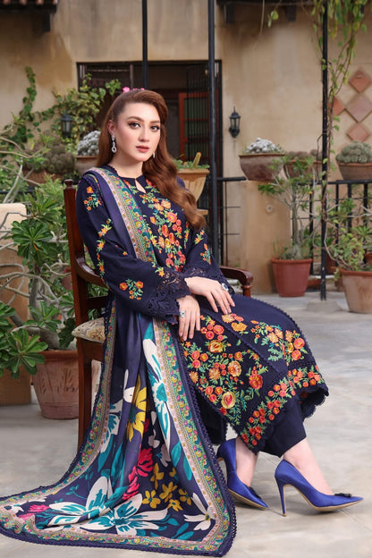SR-225 Lawn Embroidered 3pc Suit With Cotton Lawn Digital Printed Dupatta