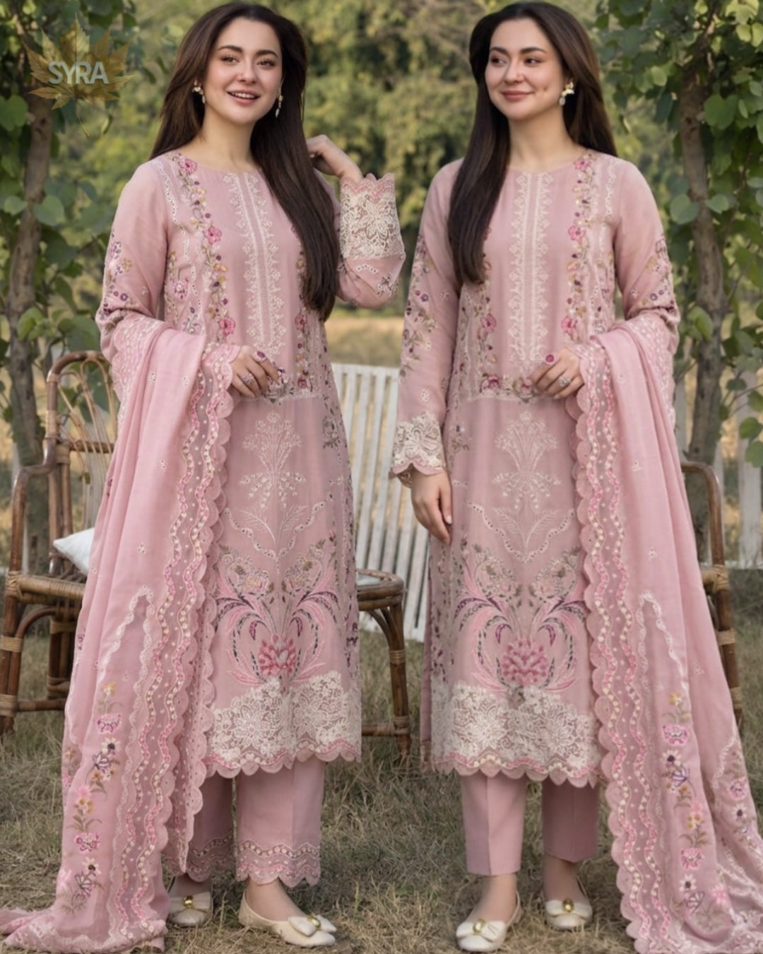 SRAS2735 Lawn Unstitched Embroidered 3pc Suit With Lawn Embroidered Dupatta