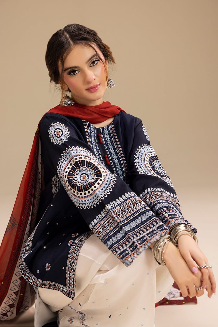 SR-RR610 Unstitched Fully Embroidered Lawn Suit With Digital Printed Monar Dupatta