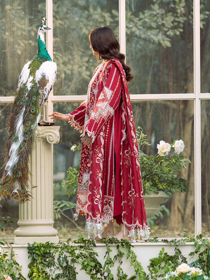 BIN ILYAS-3PC LAWN HEAVY EMBROIDERED SHIRT WITH KHADDI NET EMBROIDERED DUPATTA & LAWN TOUSER-BIC-4724
