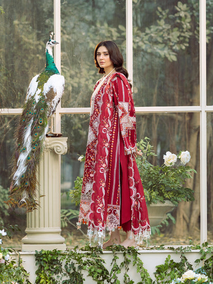 BIN ILYAS-3PC LAWN HEAVY EMBROIDERED SHIRT WITH KHADDI NET EMBROIDERED DUPATTA & LAWN TOUSER-BIC-4724