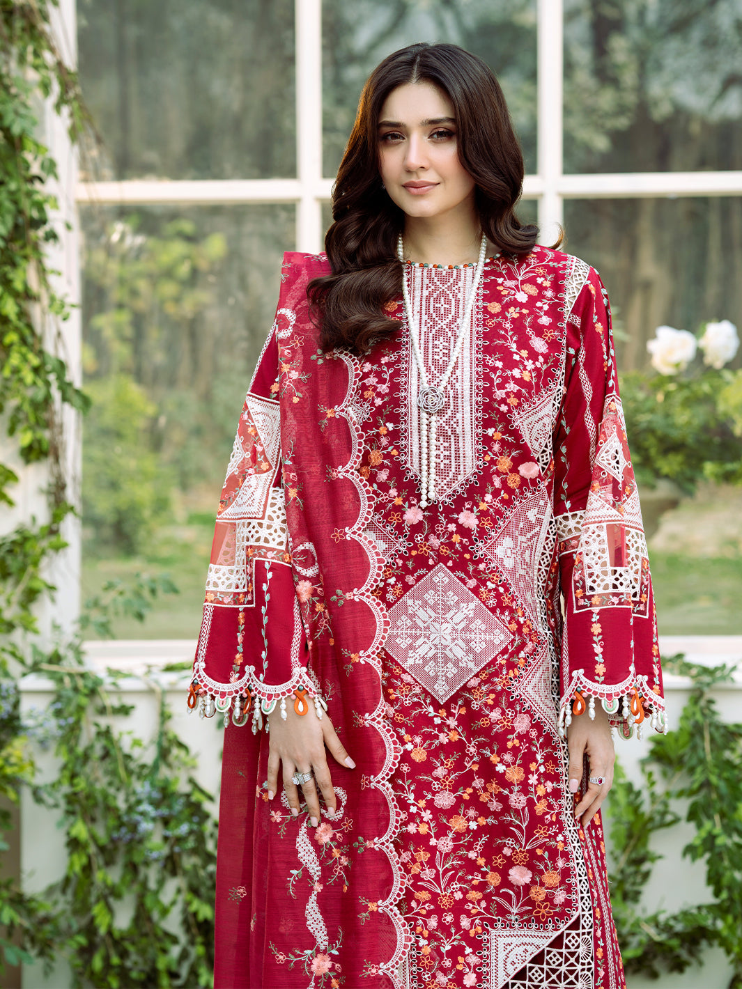 BIN ILYAS-3PC LAWN HEAVY EMBROIDERED SHIRT WITH KHADDI NET EMBROIDERED DUPATTA & LAWN TOUSER-BIC-4724