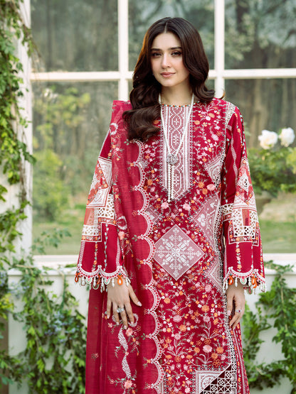 BIN ILYAS-3PC LAWN HEAVY EMBROIDERED SHIRT WITH KHADDI NET EMBROIDERED DUPATTA & LAWN TOUSER-BIC-4724