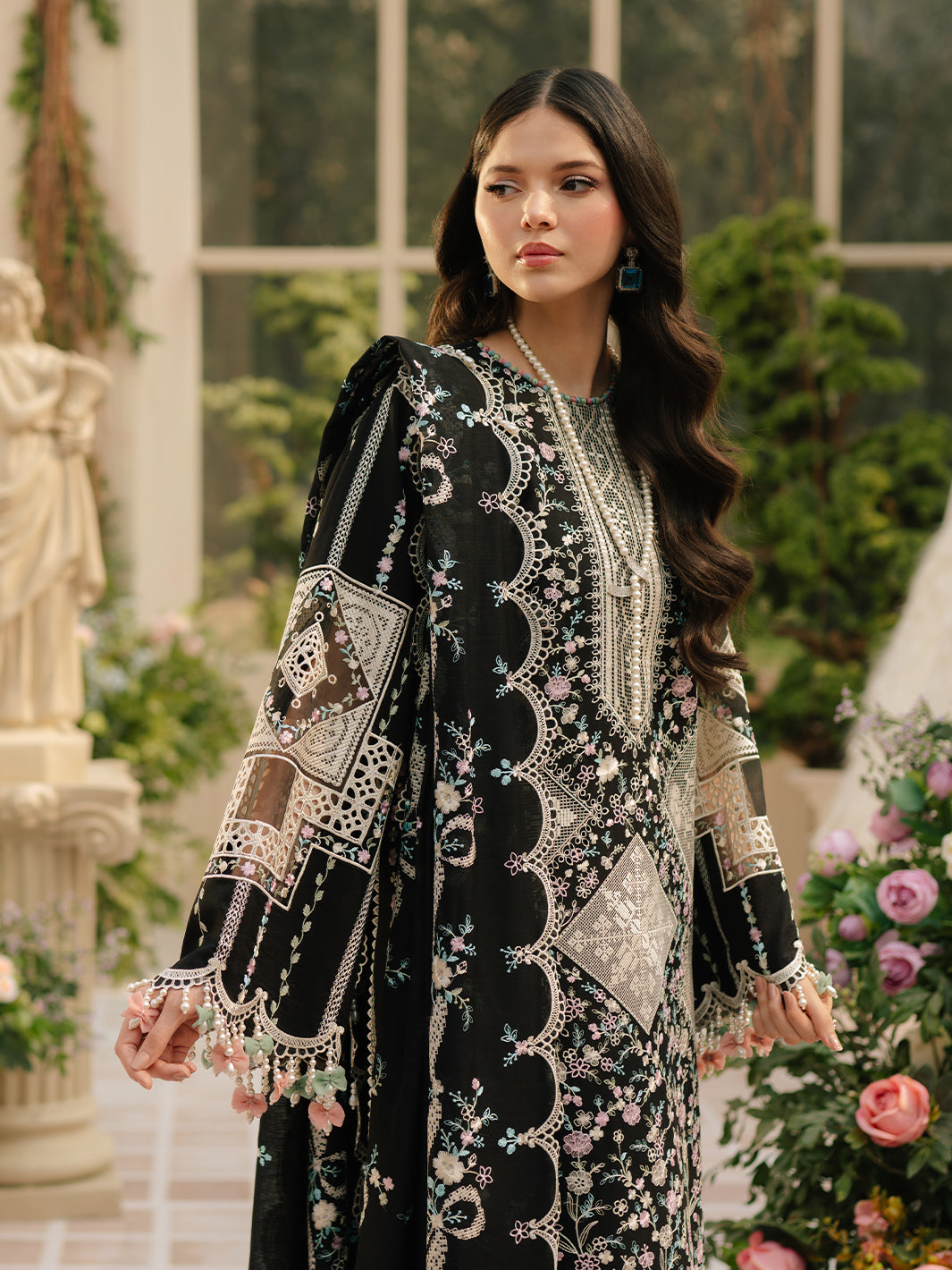 BIN ILYAS-3PC LAWN HEAVY EMBROIDERED SHIRT WITH KHADDI NET EMBROIDERED DUPATTA & LAWN TOUSER-BIC-4725