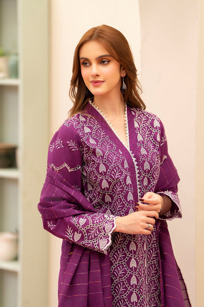 MIRAKHI-3PC LAWN CHIKENKARI EMBROIDERED SHIRT WITH LAWN TUBE SLUB DUPATTA-BIC-6800