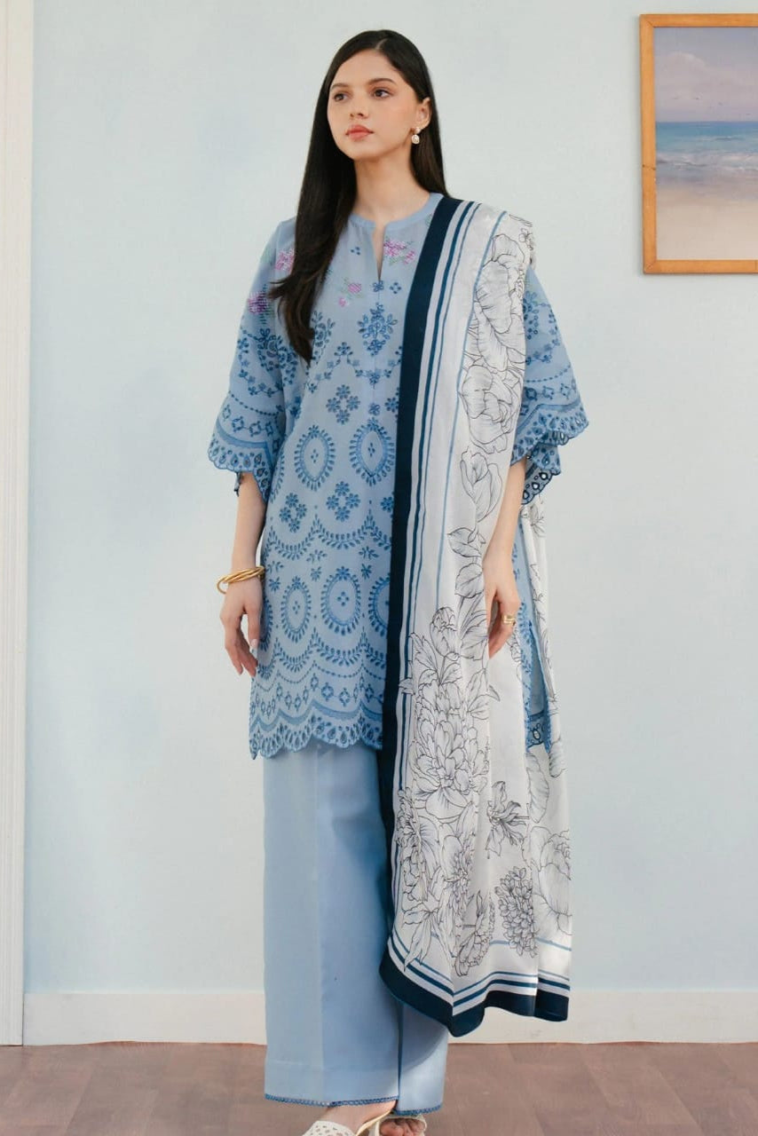 SR-CO2610 Lawn Unstitched Chikenkari Embroidered 3pc Suit With Cotton Lawn Dupatta