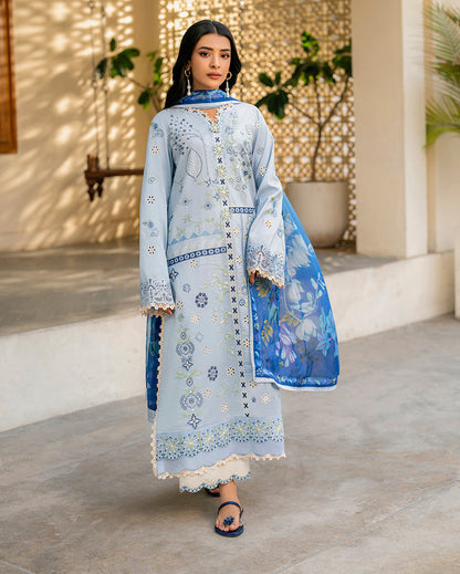 QALAMQAR-3PC LAWN EMBROIDERED SHIRT WITH CHIFFON PRINTED DUPATTA AND EMB TROUSER-BIC-4717