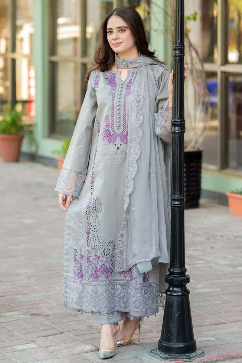 SR-842 Unstitched Embroidered Dhanak Suit 3pc With Embroidered Dhanak Shawl