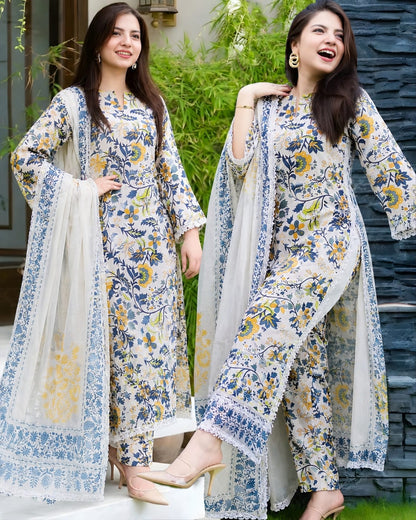 SR-D349 Digital Printed Lawn Suit 3pc With Lawn Digital Printed Dupatta