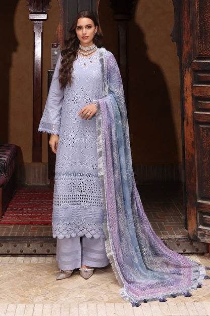 NUREH-3PC LAWN CHIKANKAARI EMBROIDERED SHIRT WITH CHIFFON PRINTED DUPATTA AND TRPUSER-BIC-4553