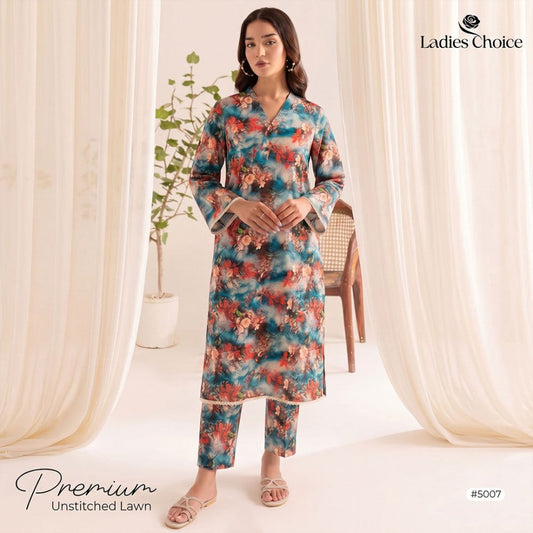 2 Piece Premium Lawn Unstitched Suit (Kurta & Trouser) LC-5007
