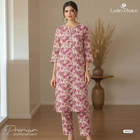 2 Piece Premium Lawn Unstitched Suit (Kurta & Trouser) LC-5020
