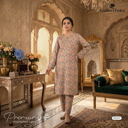 2 Piece Premium Lawn Unstitched Suit (Kurta & Trouser) LC-5001