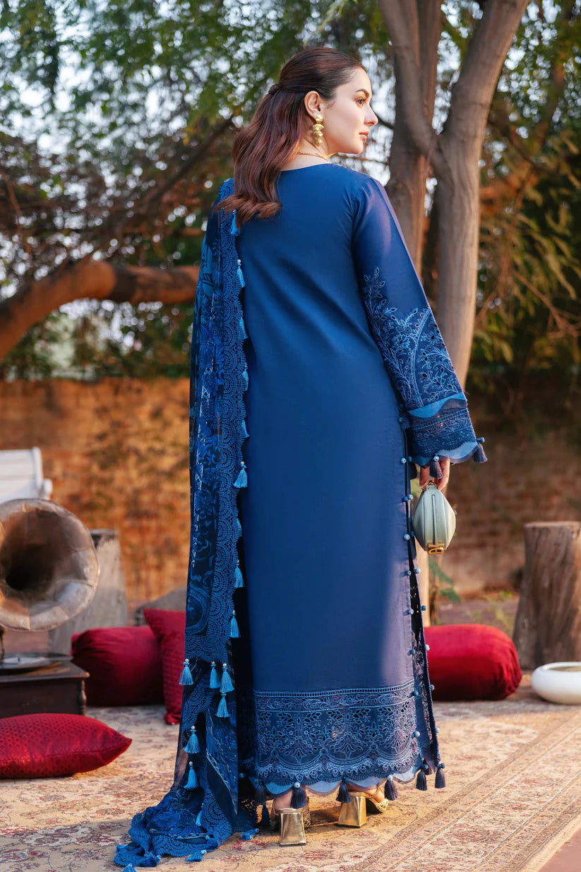 JADE-3PC LAWN CHIKANKARI EMBROIDERED SHIRT WITH CHIFFON PRINTED DUPATTA AND TROUSER -BIC-4602