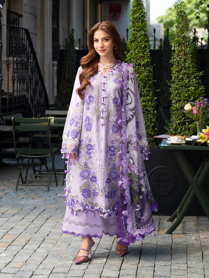 JADE-3PC LAWN CHIKANKAARI EMBROIDERED SHIRT WITH CHIFFON PRINTED DUPATTA AND TROUSER-BIC-4794