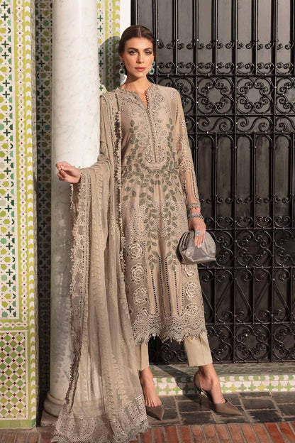 SR-MB2665 Lawn Unstitched Chiken Kari 3pc Suit With Organza Embroidered Dupatta