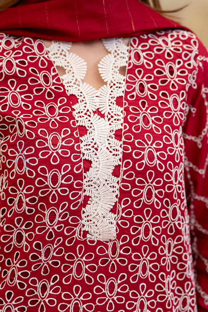 MIRAKHI-3PC LAWN CHIKENKARI EMBROIDERED SHIRT WITH LAWN TUBE SLUB DUPATTA-BIC-2835