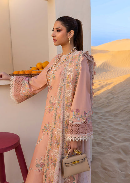 CRIMSON-3PC LAWN CHIKAANKARI EMBROIDERED SHIRT WITH CHIFOON PRINTED EMB DUPATTA AND EMB TROUSER-BIC-4705
