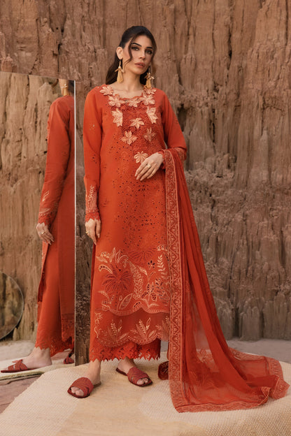 RANG RASIYA-3PC LAWN CHIKANKARI EMB SHIRT WITH ORGANZA EMB DUPATTA AND EMB TROUSER-BIC-4520