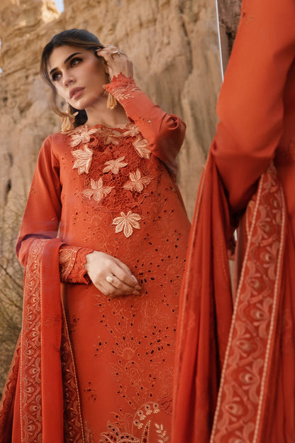 RANG RASIYA-3PC LAWN CHIKANKARI EMB SHIRT WITH ORGANZA EMB DUPATTA AND EMB TROUSER-BIC-4520
