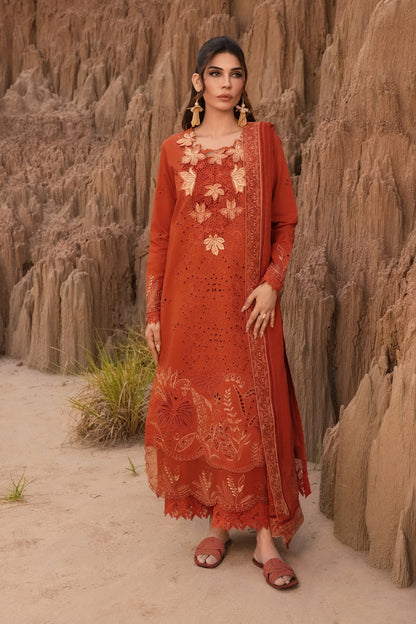 RANG RASIYA-3PC LAWN CHIKANKARI EMB SHIRT WITH ORGANZA EMB DUPATTA AND EMB TROUSER-BIC-4520