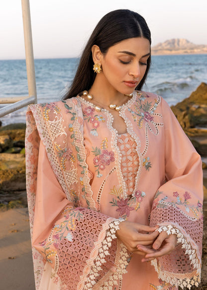 CRIMSON-3PC LAWN CHIKAANKARI EMBROIDERED SHIRT WITH CHIFOON PRINTED EMB DUPATTA AND EMB TROUSER-BIC-4705