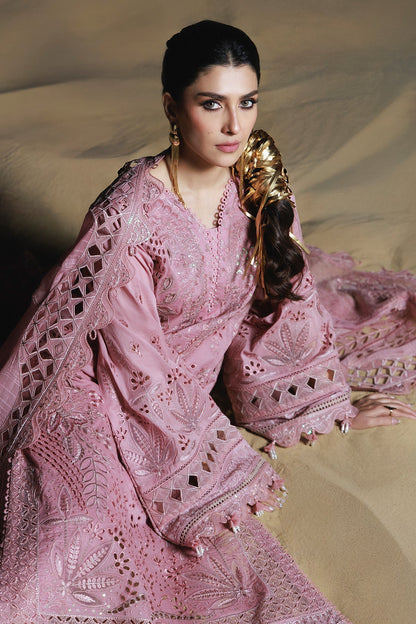 NUREH-3PC LAWN SEQUIN CHIKANKAARI EMBROIDERED SHIRT WITH KHADDI NET EMBROIDERED DUPATTA AND TROUSER-BIC-4800