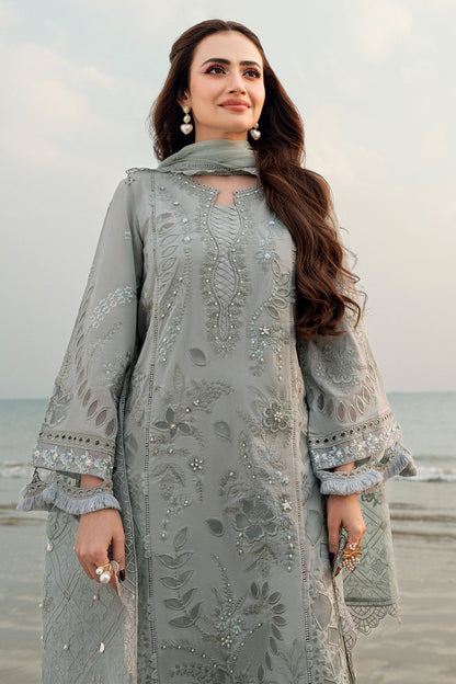 NUREH-3PC LAWN LASER WORK EMBROIDERED SHIRT WITH KHADDI NET EMBROIDERED DUPATTA & TROUSER-BIC-4746
