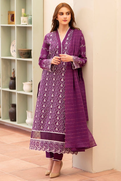 MIRAKHI-3PC LAWN CHIKENKARI EMBROIDERED SHIRT WITH LAWN TUBE SLUB DUPATTA-BIC-6800