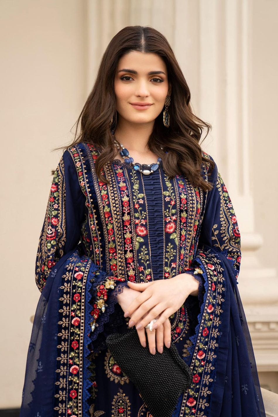 SR-MB965 Unstitched Embroidered Dhanak Wool Suit With Embroidered Dhanak Shawl