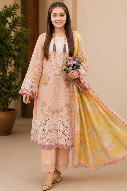 SR-MS22 Embroidered Unstitched 3Pc Chikenkari Lawn Suit With Silk Printed Dupatta