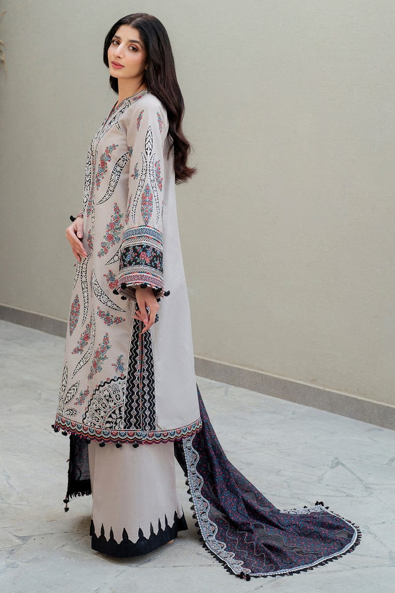 SR-JZ2865 Lawn Unstitched Embroidered 3pc Suit With Soft Monar Digital Printed Dupatta