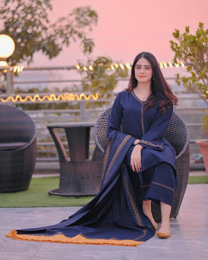 SR-1145 3Pc Unstitched Dhanak Suit with Printed Wool Shawl